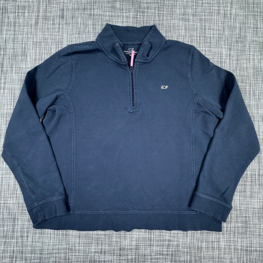 Vineyard Vines Women's Quarter Zip Pullover Navy Blue XL Whale Logo Cotton Top